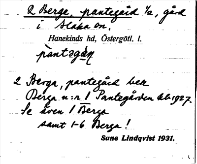 Bild på arkivkortet för arkivposten Berga, pantegård