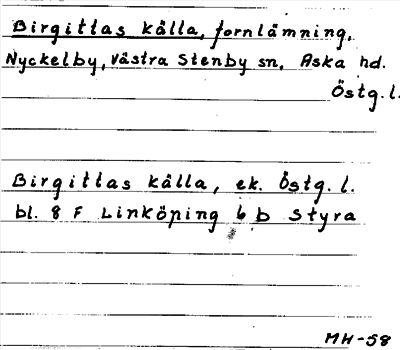 Bild på arkivkortet för arkivposten Birgittas källa