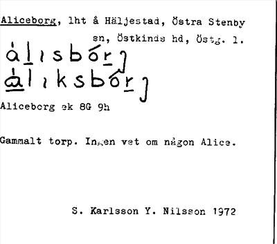 Bild på arkivkortet för arkivposten Aliceborg