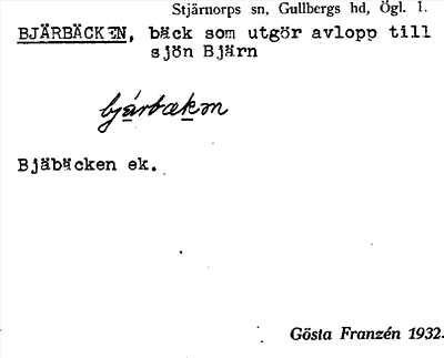 Bild på arkivkortet för arkivposten Bjärbäcken