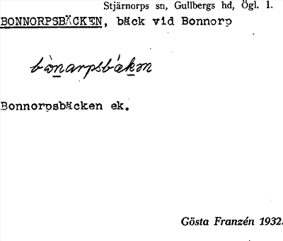 Bild på arkivkortet för arkivposten Bonnorpsbäcken