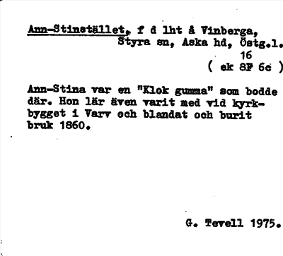 Bild på arkivkortet för arkivposten Ann-Stinstället