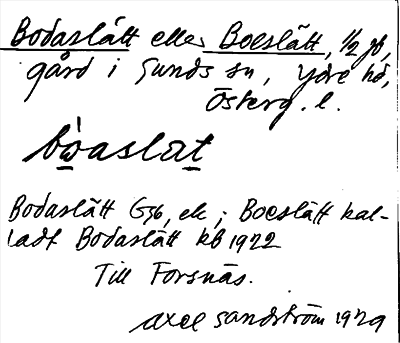 Bild på arkivkortet för arkivposten Bodaslätt eller Boeslätt