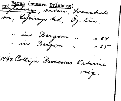Bild på arkivkortet för arkivposten Berga (numera Kyleberg)