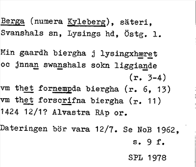 Bild på arkivkortet för arkivposten Berga (numera Kyleberg)