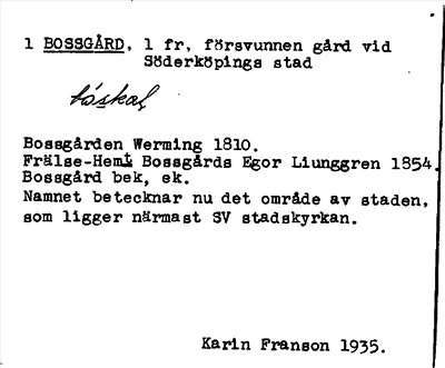 Bild på arkivkortet för arkivposten Bossgård