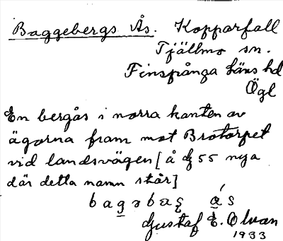 Bild på arkivkortet för arkivposten Baggebergs Ås