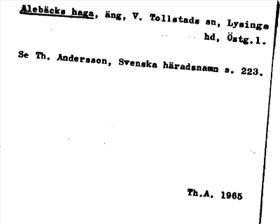 Bild på arkivkortet för arkivposten Alebäcks haga