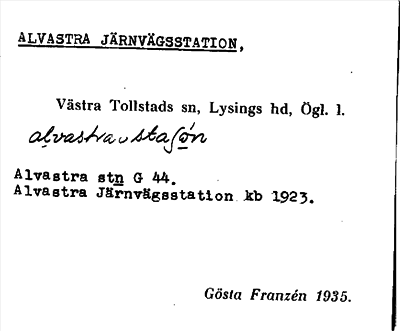 Bild på arkivkortet för arkivposten Alvastra Järnvägsstation