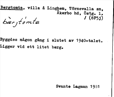 Bild på arkivkortet för arkivposten Bergtomta