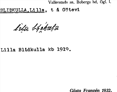 Bild på arkivkortet för arkivposten Blidkulla, Lilla