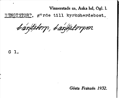 Bild på arkivkortet för arkivposten Bengtstorp