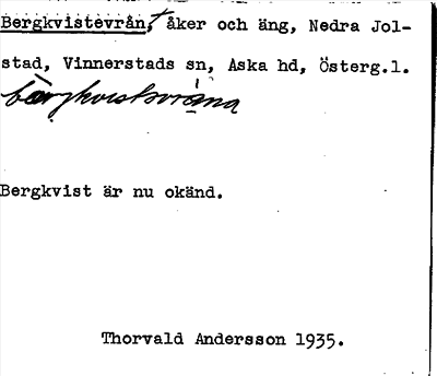 Bild på arkivkortet för arkivposten Bergkvistevrån