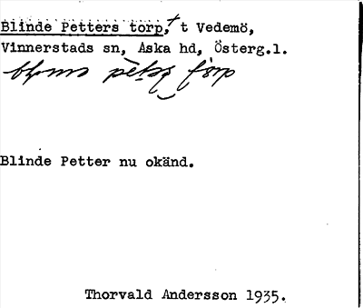 Bild på arkivkortet för arkivposten Blinde Petters torp