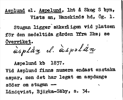 Bild på arkivkortet för arkivposten Asplund el. Aspelund