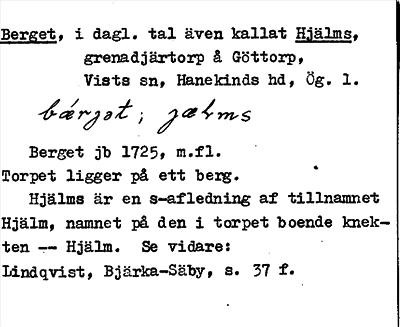 Bild på arkivkortet för arkivposten Berget, Hjälms