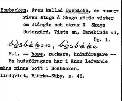 Bild på arkivkortet för arkivposten Bosbacken, Bosbacka