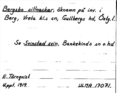 Bild på arkivkortet för arkivposten Bergsbo sillnackar