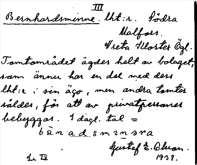 Bild på arkivkortet för arkivposten Bernhardsminne