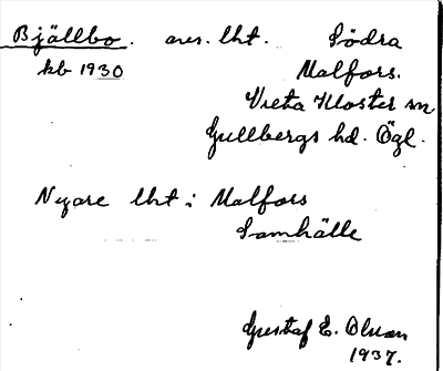 Bild på arkivkortet för arkivposten Bjällbo