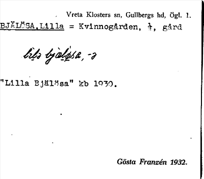 Bild på arkivkortet för arkivposten Bjälösa, Lilla