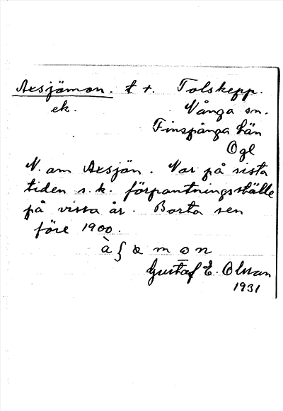 Bild på arkivkortet för arkivposten Axsjömon