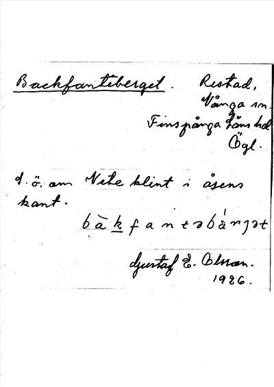 Bild på arkivkortet för arkivposten Backfanteberget