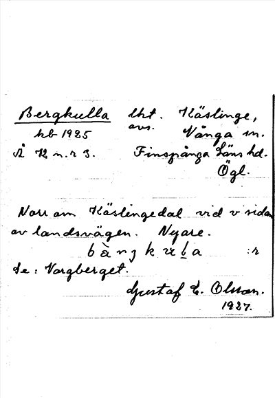 Bild på arkivkortet för arkivposten Bergkulla