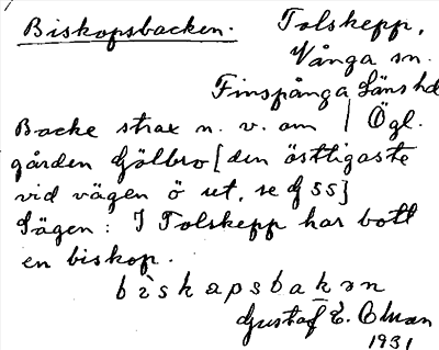 Bild på arkivkortet för arkivposten Biskopsbacken