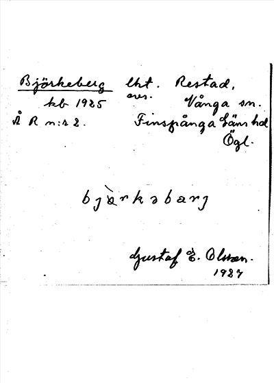 Bild på arkivkortet för arkivposten Björkeberg