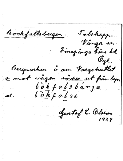 Bild på arkivkortet för arkivposten Bockfallsbergen