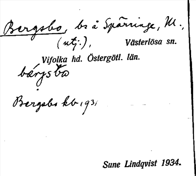 Bild på arkivkortet för arkivposten Bergsbo