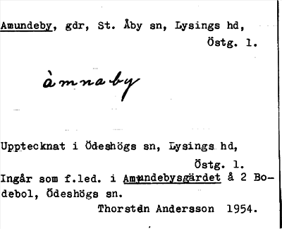 Bild på arkivkortet för arkivposten Amundeby