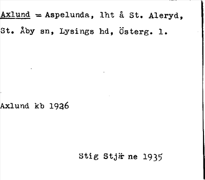 Bild på arkivkortet för arkivposten Axlund = Aspelunda