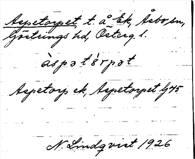 Bild på arkivkortet för arkivposten Aspetorpet