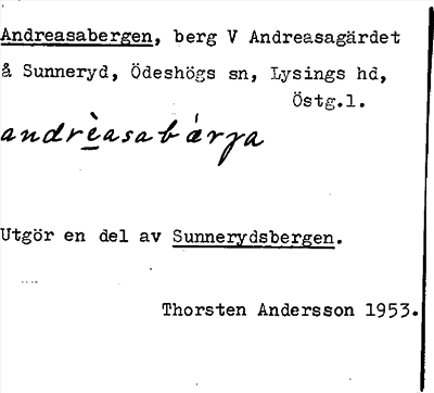 Bild på arkivkortet för arkivposten Andreasabergen