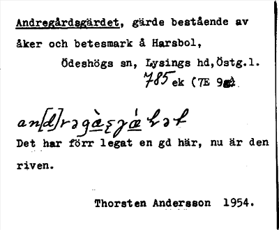 Bild på arkivkortet för arkivposten Andregårdsgärdet