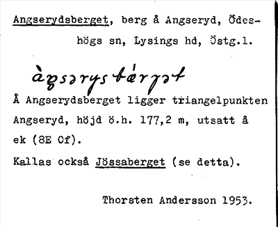Bild på arkivkortet för arkivposten Angserydsberget