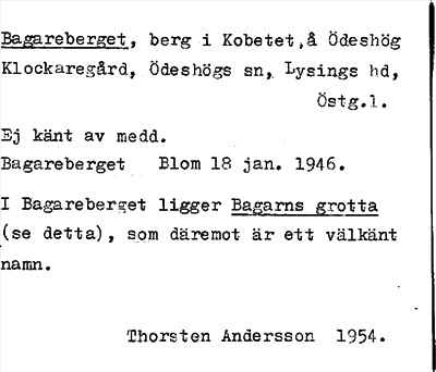 Bild på arkivkortet för arkivposten Bagareberget