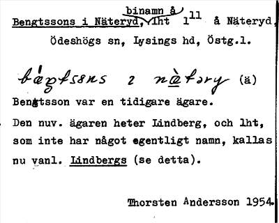 Bild på arkivkortet för arkivposten Bengtssons i Näteryd