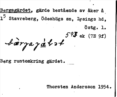 Bild på arkivkortet för arkivposten Bergagärdet