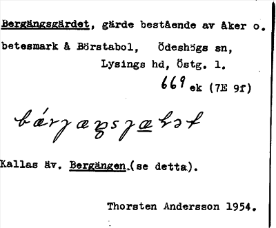 Bild på arkivkortet för arkivposten Bergängsgärdet