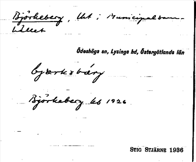 Bild på arkivkortet för arkivposten Björkeberg