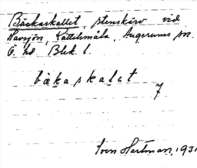 Bild på arkivkortet för arkivposten Bäckaskallet