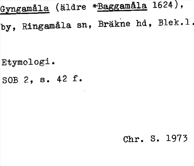 Bild på arkivkortet för arkivposten Gyngamåla (äldre *Baggamåla)
