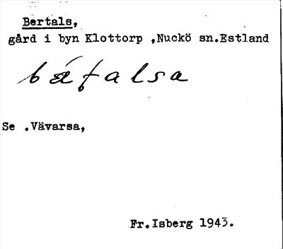 Bild på arkivkortet för arkivposten Bertals