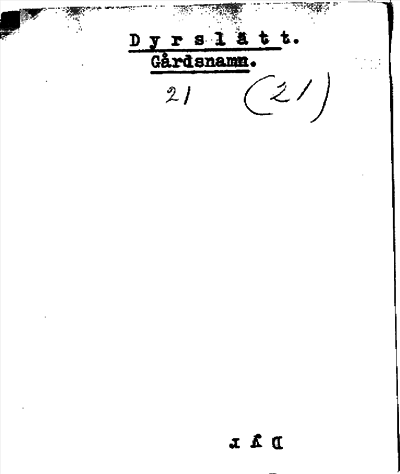 Bild på arkivkortet för arkivposten Dyrslätt. Gårdsnamn