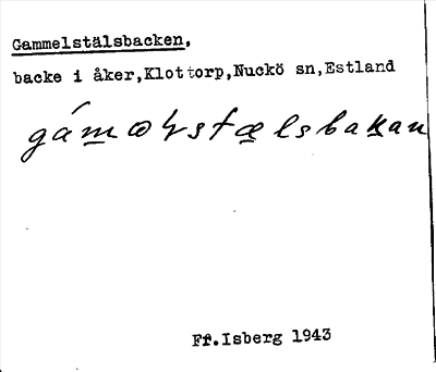 Bild på arkivkortet för arkivposten Gammelstälsbacken