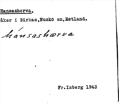Bild på arkivkortet för arkivposten Hansashorva