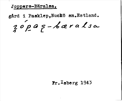 Bild på arkivkortet för arkivposten Joppers-Bäralsa